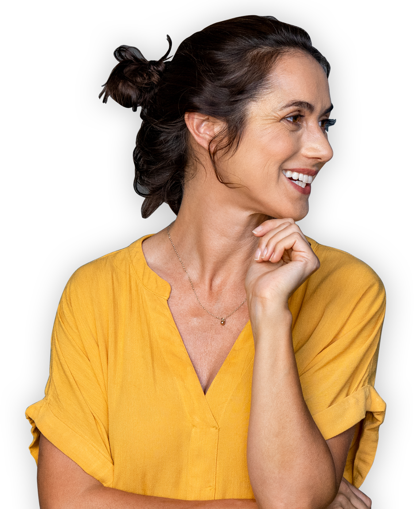Woman in yellow shirt